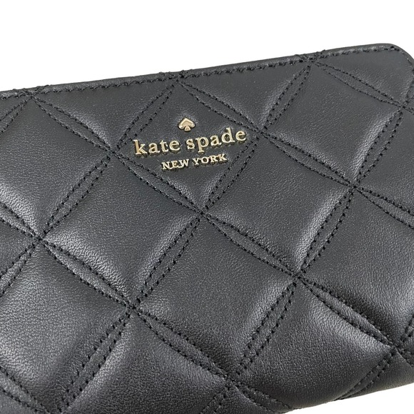 NEW Kate Spade Natalia Quilted Bifold Wallet Medium Compact Leather Black - Picture 3 of 9